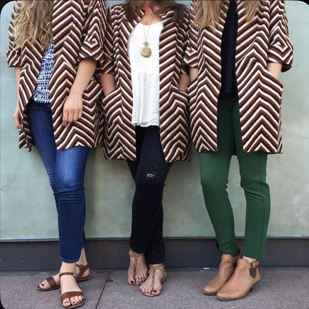 Anthropologie Eva Franco Brown and White Chevron Coat size XS - S NWOT